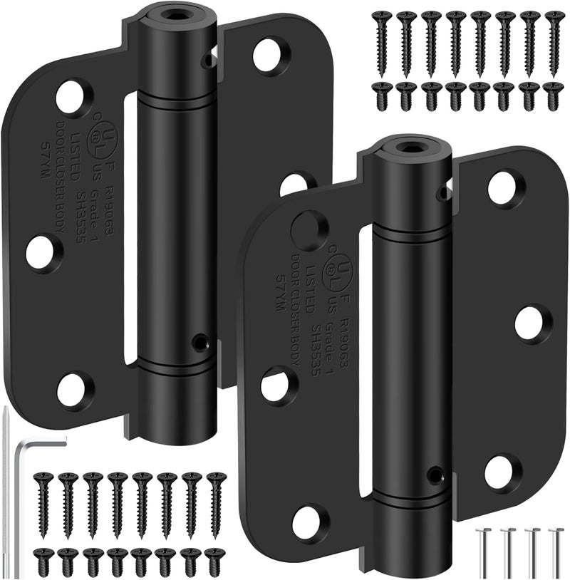 IOQ 3.5 Inch Self Closing Door Hinges, 5/8" Radius Corners Spring Loaded Hings for Interior Door, Bedroom, Pantry Door, UL Listed, for Left and Right Hand Door, Matte Black, 2 Pack - Image 1
